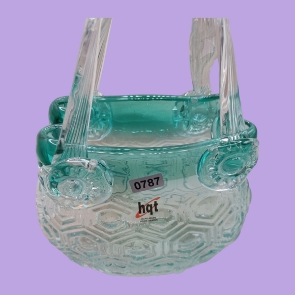 HQT hand blown cased handled purse basket turquoise color - Picture 10 of 10